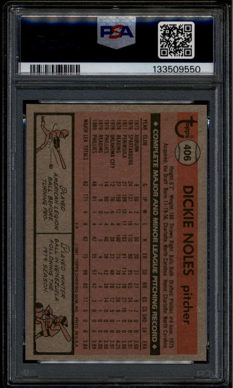 1981 Topps 406 Dickie Noles PSA 10 GEM MT