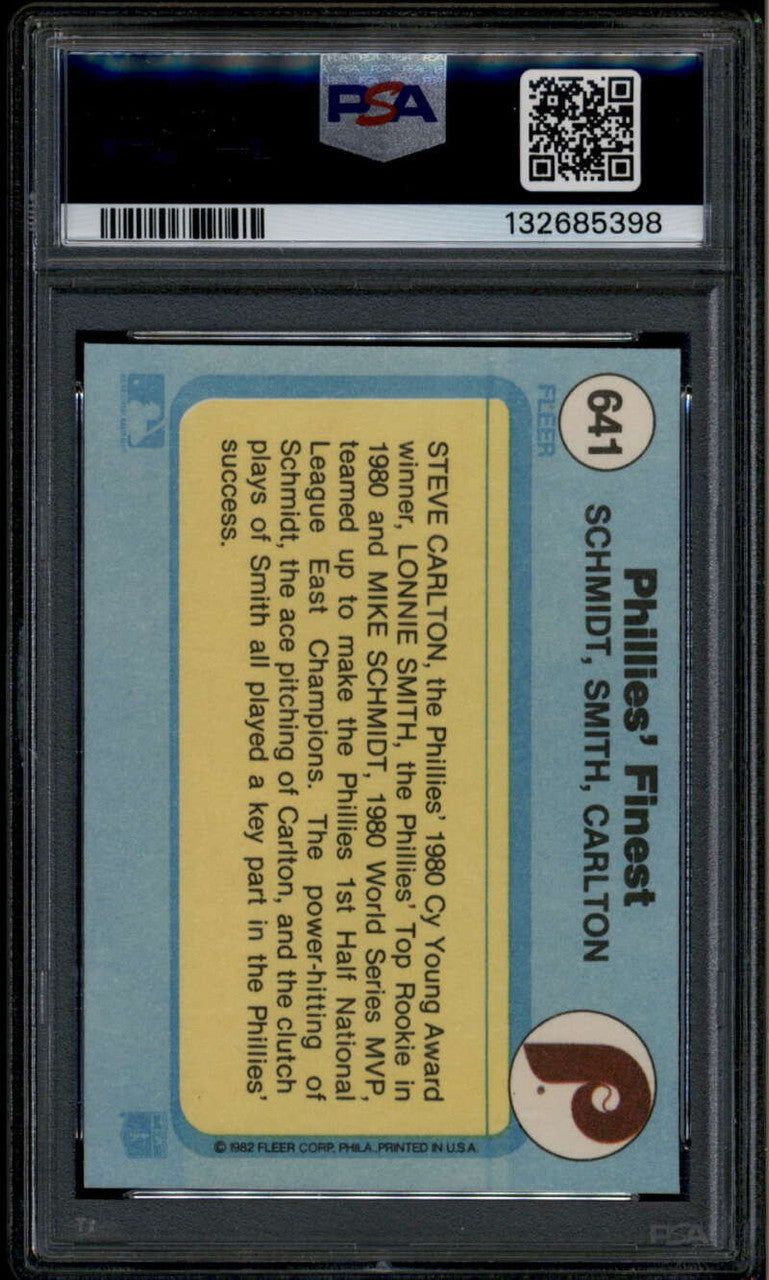 SOLD 185257 1982 Fleer 641 Phillies' Finest Lonnie Smith Schmidt Steve Carlton PSA 10 GEM MT
