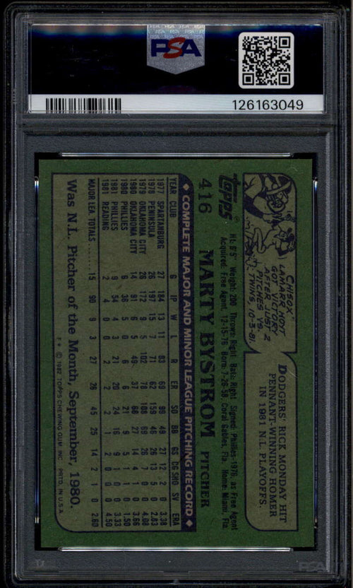 1982 Topps 416 Marty Bystrom PSA 10 GEM MT