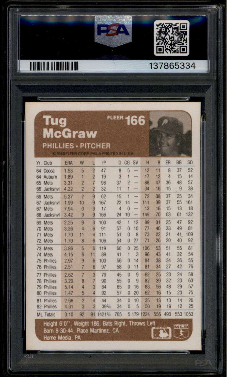 SOLD 185259 1983 Fleer 166 Tug McGraw PSA 10 GEM MT