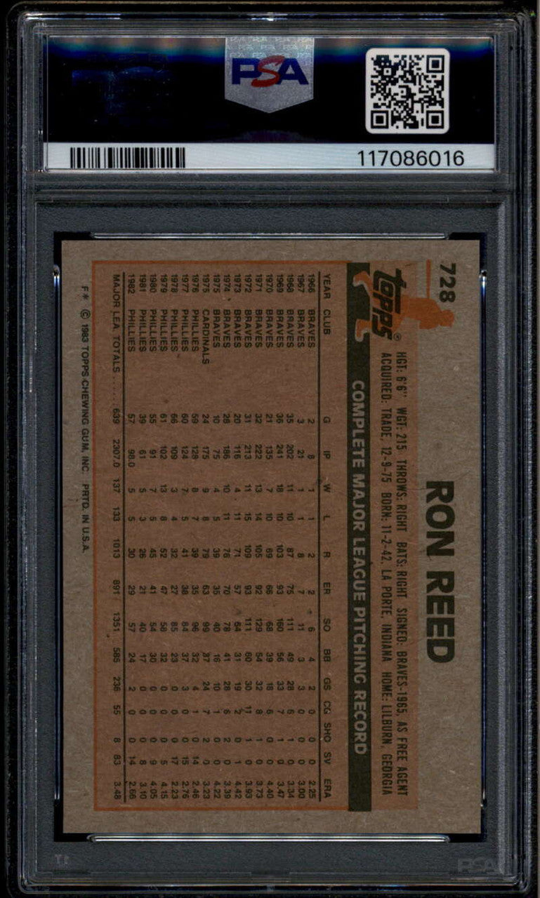 SOLD 185262 1983 Topps 728 Ron Reed PSA 10 GEM MT