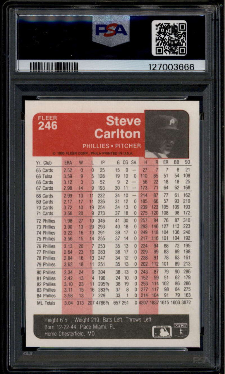 SOLD 185267 1985 Fleer 246 Steve Carlton PSA 10 GEM MT