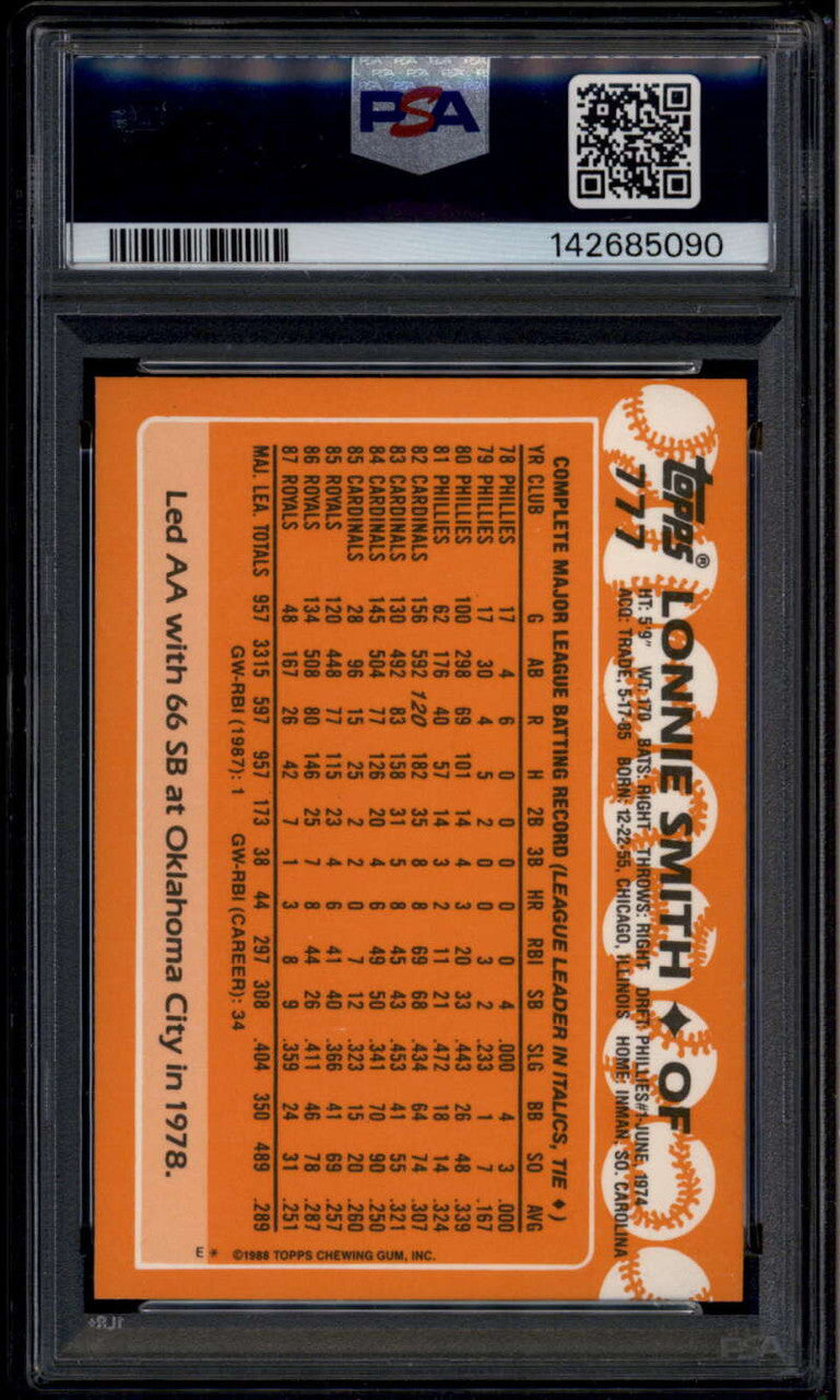 1988 Topps Tiffany 777 Lonnie Smith PSA 10 GEM MT POP 2