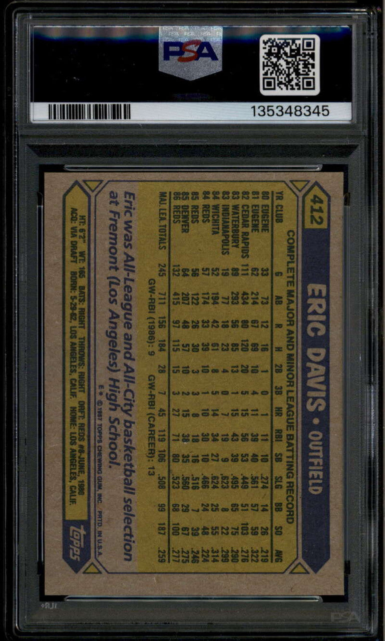 SOLD 185272 1987 Topps 412 Eric Davis PSA 10 GEM MT