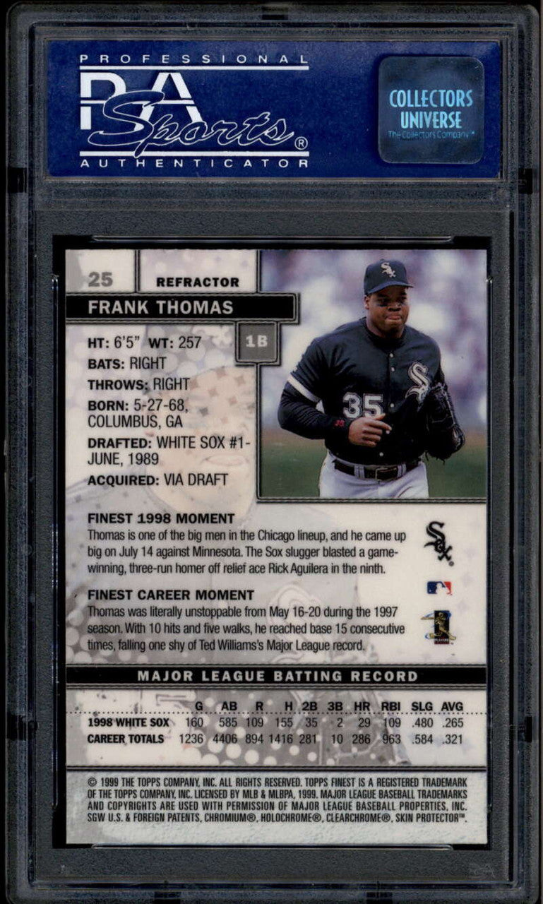 SOLD 185273 1999 Finest Refractor 25 Frank Thomas w/ Coating PSA 8 NM-MT
