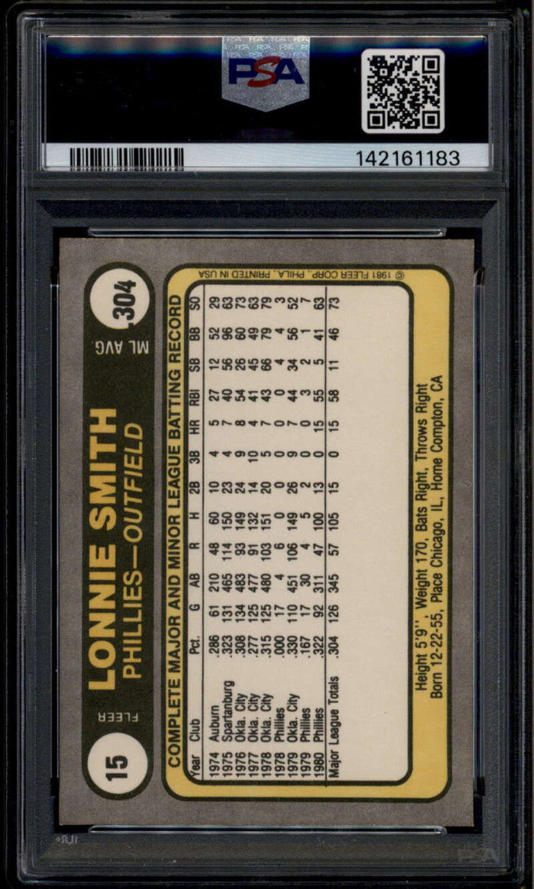 SOLD 185278 1981 Fleer 15 Lonnie Smith PSA 10 GEM MT POP 6