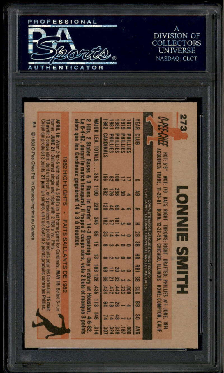 1983 O-Pee-Chee 273 Lonnie Smith PSA 10 GEM MT POP 9