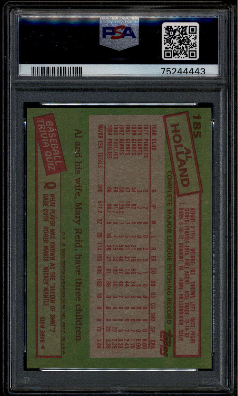 SOLD 185285 1985 Topps 185 Al Holland PSA 10 GEM MT
