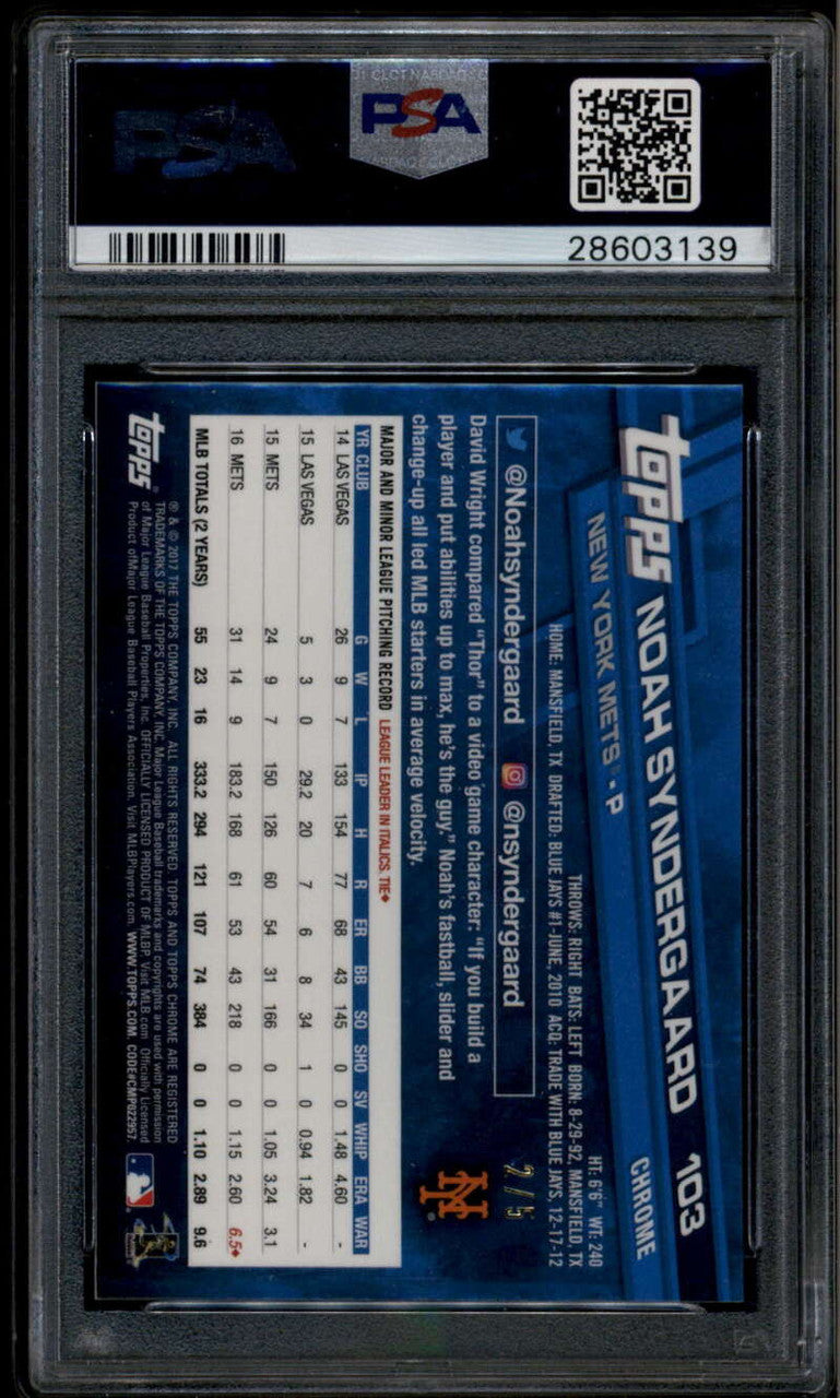 SOLD 185290 2017 Topps Chrome Red Refractor 103b Noah Syndergaard ATV SP Variation /5 PSA 10