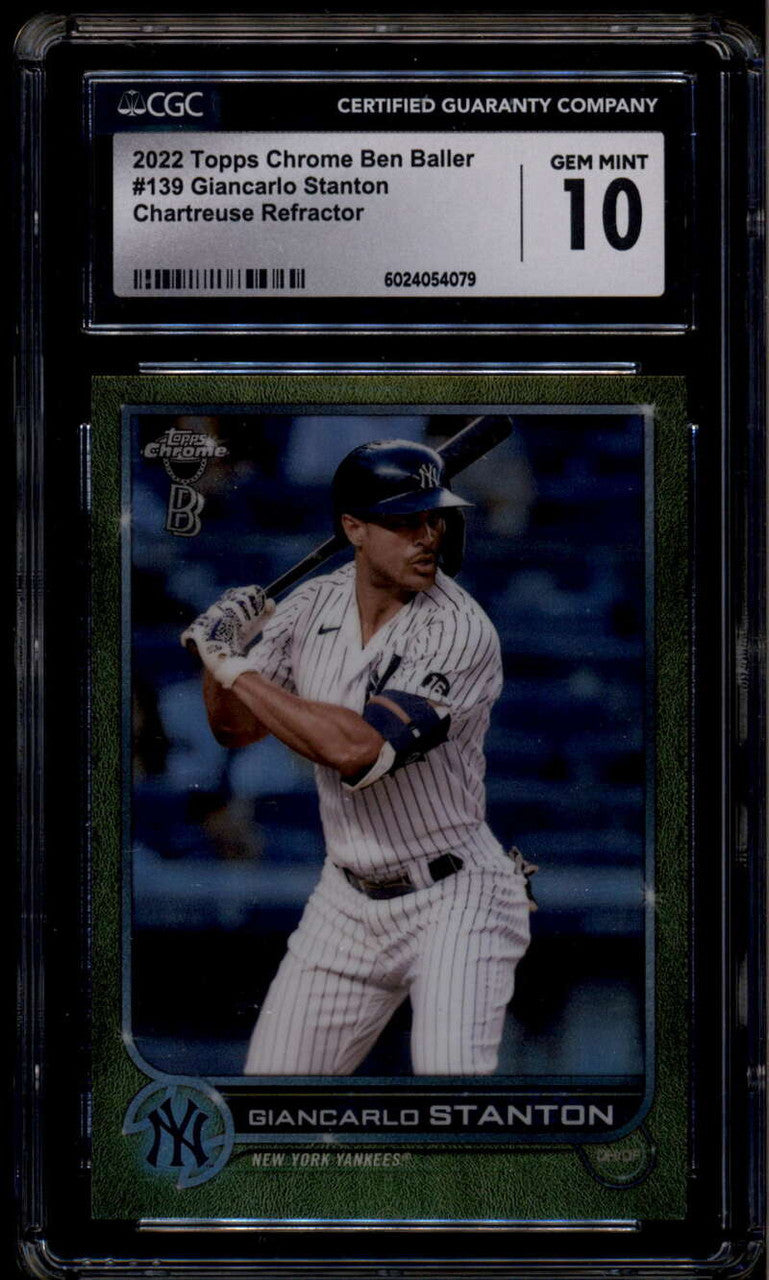 2022 Topps Chrome Ben Baller Chartreuse Refractor Giancarlo Stanton 3/15 CGC 10