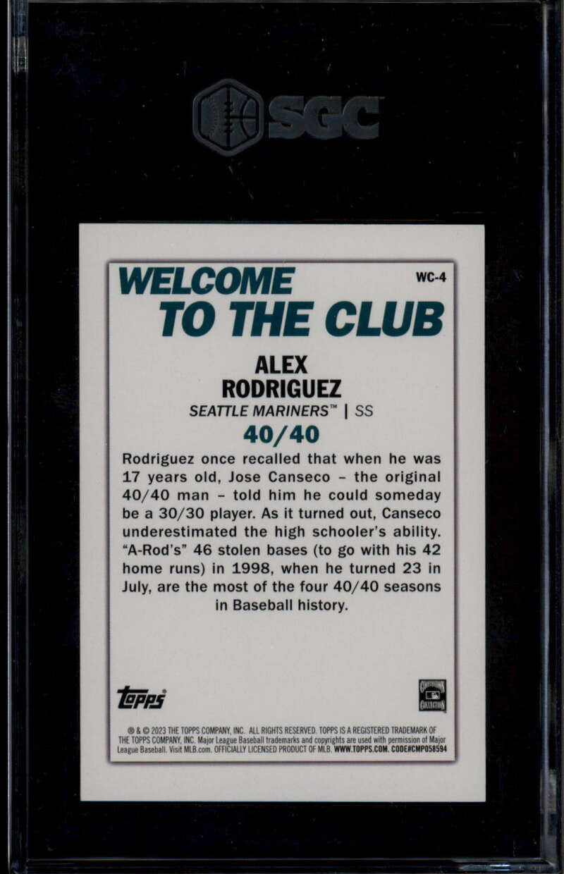 2023 Topps Welcome to the Club Gold wc4 Alex Rodriguez 2/75 SGC 9.5 MT+