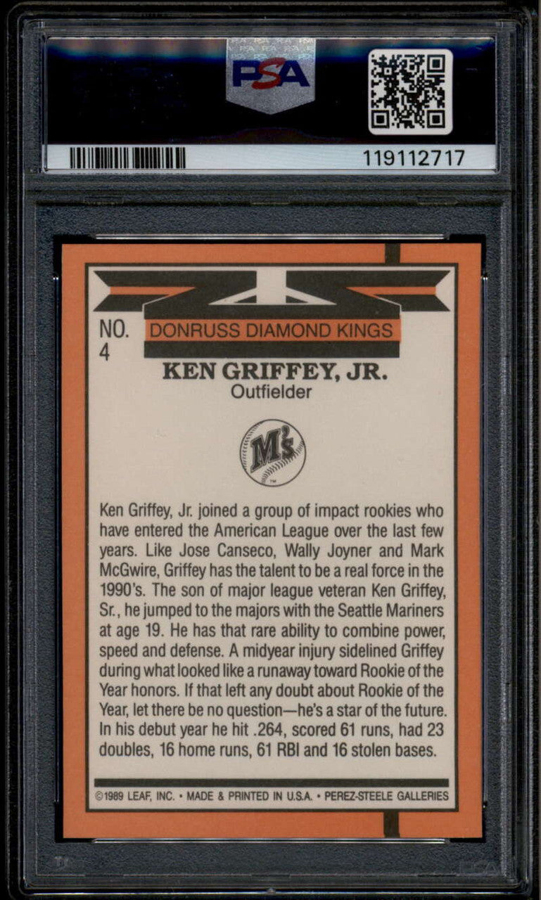 SOLD 185300 1990 Donruss 4 Ken Griffey Jr. DK Diamond Kings PSA 9 MINT