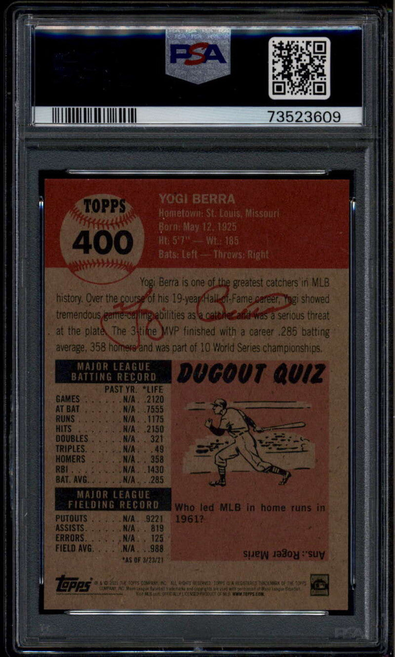 SOLD 185316 2021 Topps Living 400 Yogi Berra /4440 PSA 10 GEM MT