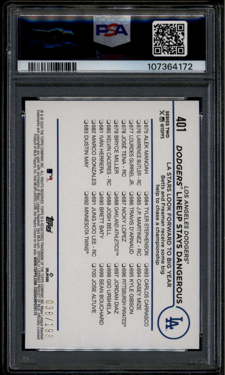 2024 Topps Red Foil 401 Dodgers Lineup Stays Dangerous Freeman Betts /199 PSA 10