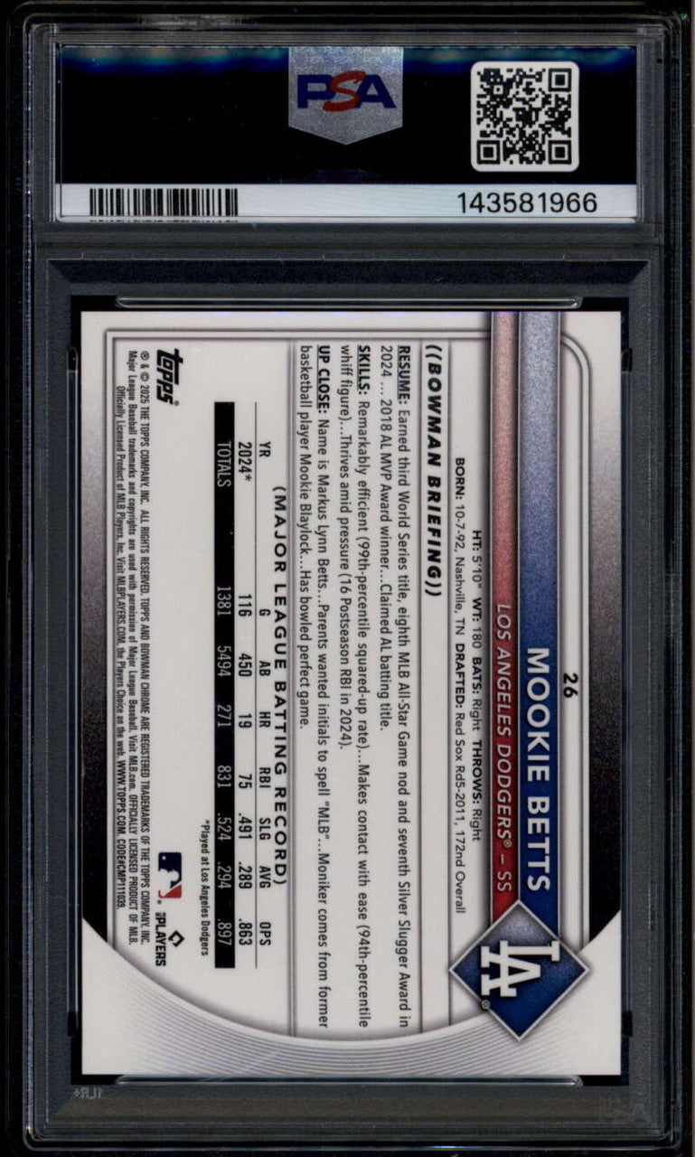2025 Bowman Chrome Mega Box Gold Refractor 26 Mookie Betts 38/50 PSA 9 MINT