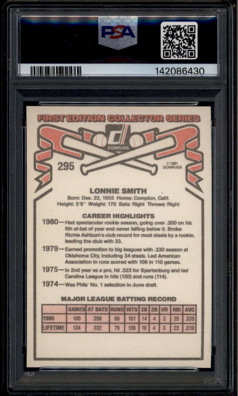 1981 Donruss 295 Lonnie Smith PSA 10 GEM MT