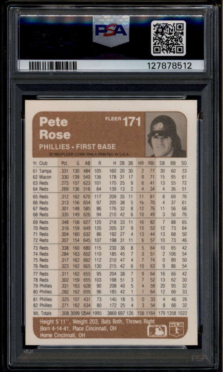 SOLD 185329 1983 Fleer 171 Pete Rose PSA 10 GEM MT