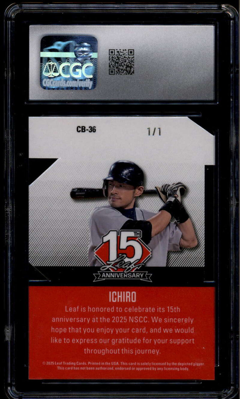 2025 Leaf 15th Anniversary National Crystal Orange cb36 Ichiro 1/1 CGC 10 GEM