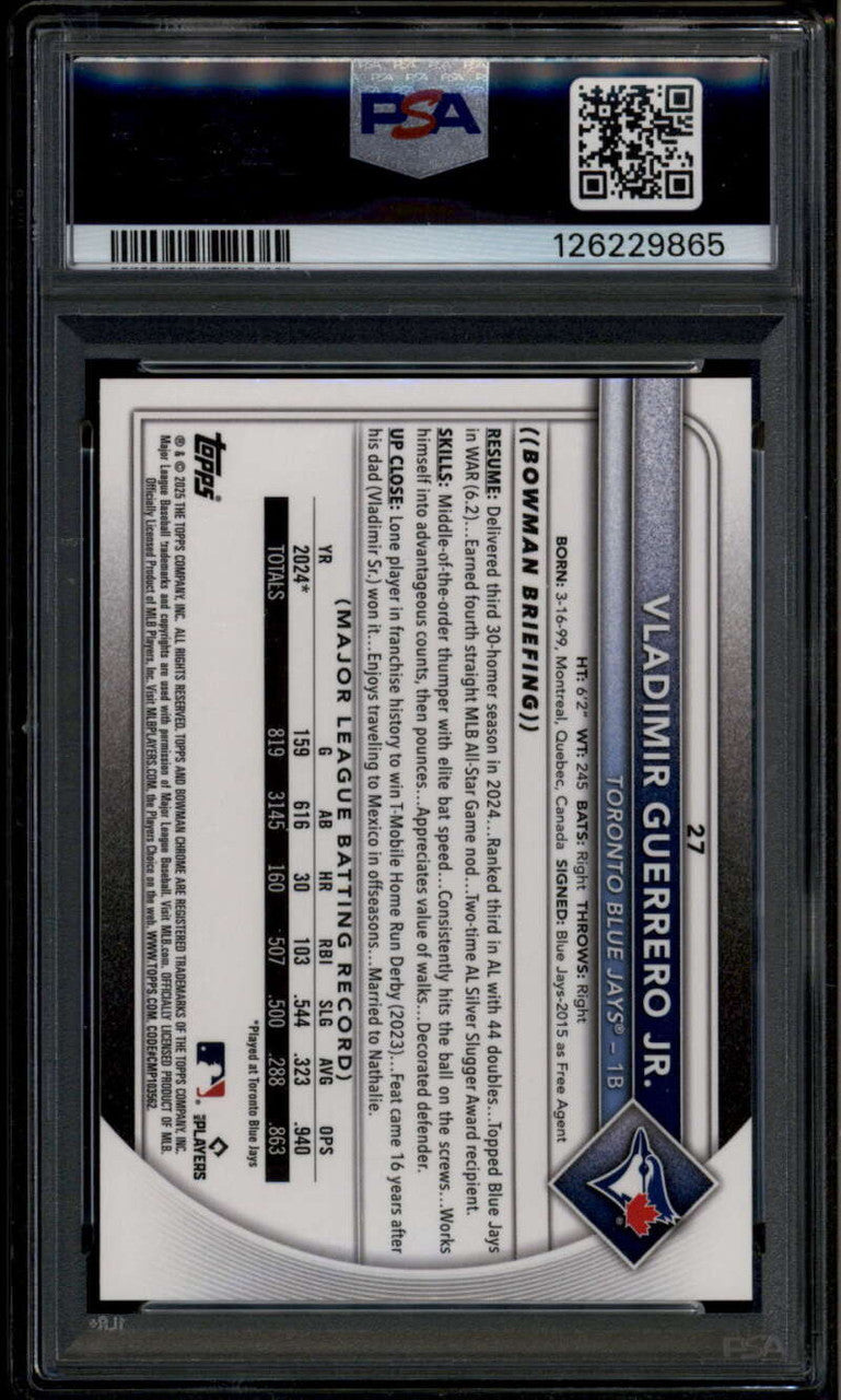 2025 Bowman Chrome Mega Box Black Refractor 27 Vladimir Guerrero Jr. 2/10 PSA 9