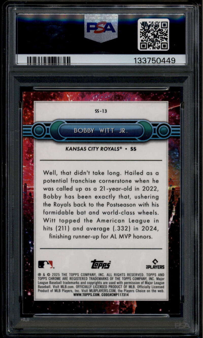 2025 Topps Fanatics Fest Cosmic Chrome Swinging for the Stars Bobby Witt PSA 9