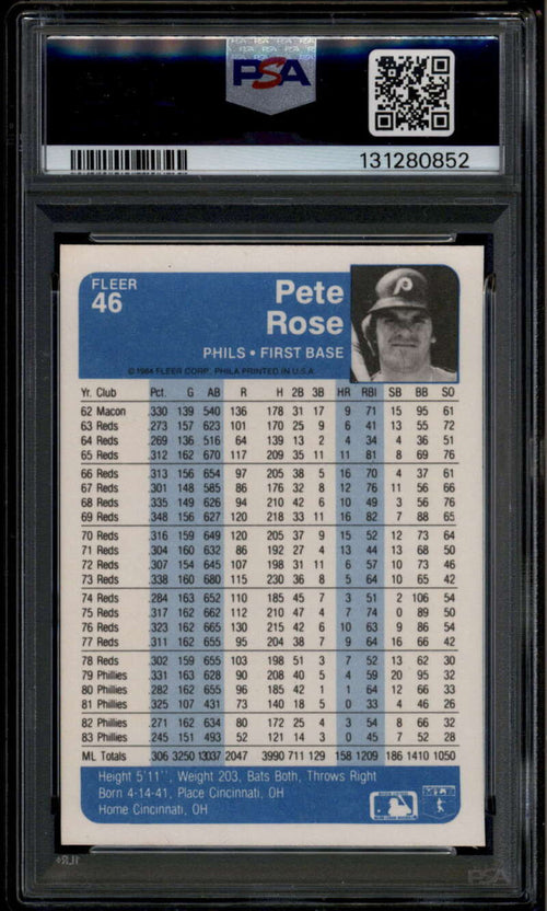 1984 Fleer 46 Pete Rose PSA 10 GEM MT