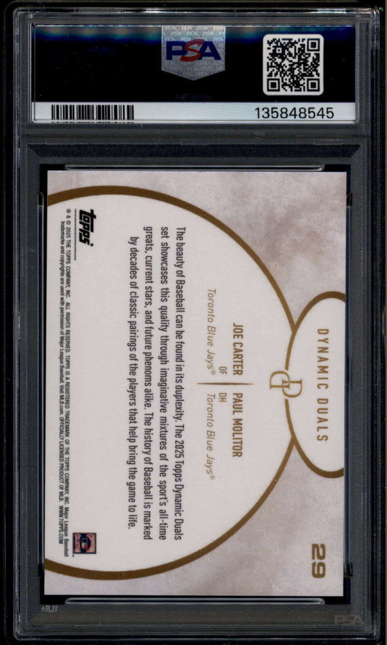 2025 Topps Dynamic Duals Red 29 Joe Carter Paul Molitor 9/10 PSA 10 GEM MT