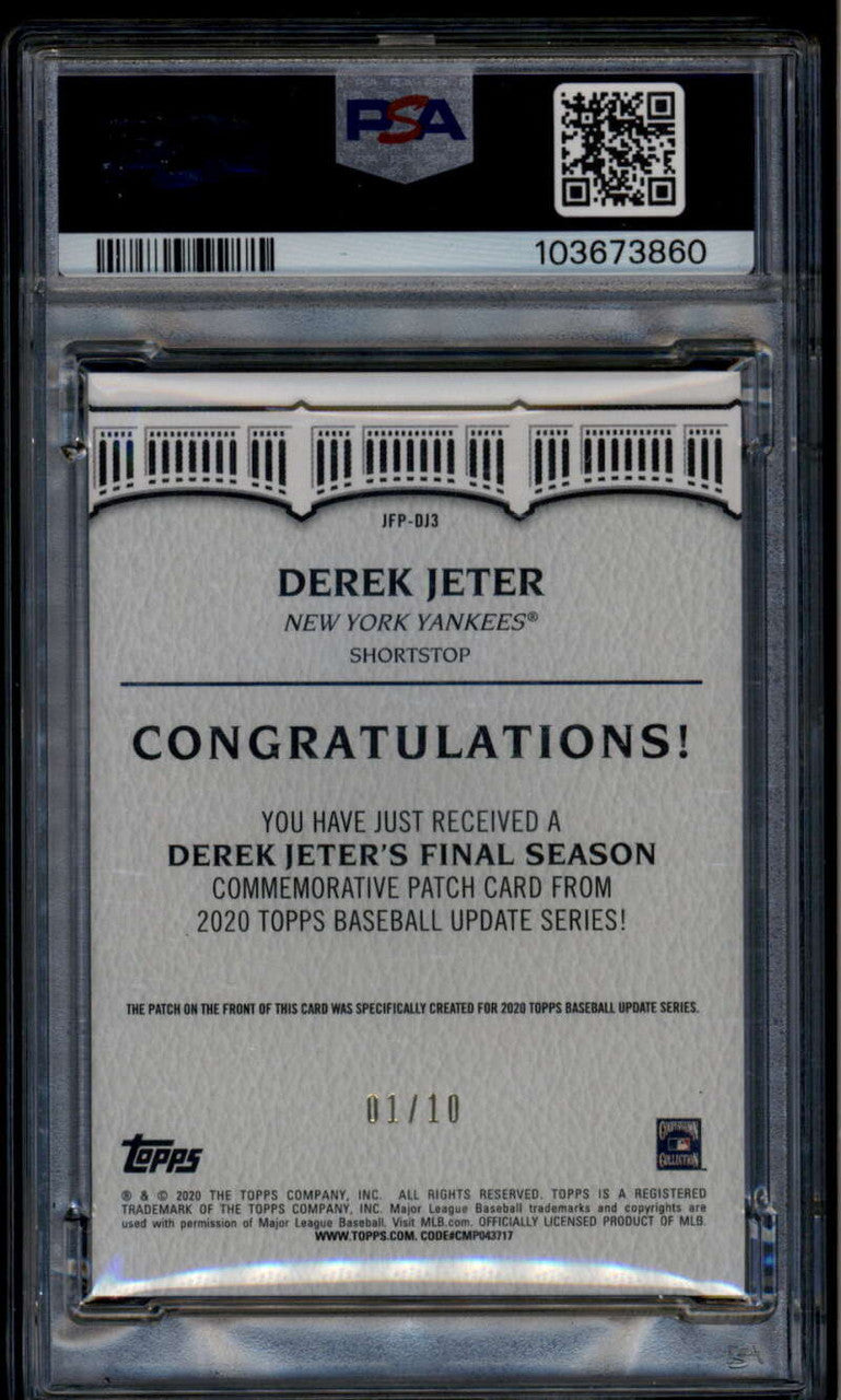 2020 Topps Update Final Season Patches Red jfpdj3 Derek Jeter Patch 1/10 PSA 8