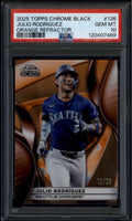 2025 Topps Chrome Black Orange Refractor 136 Julio Rodriguez 12/25 PSA 10 GEM MT