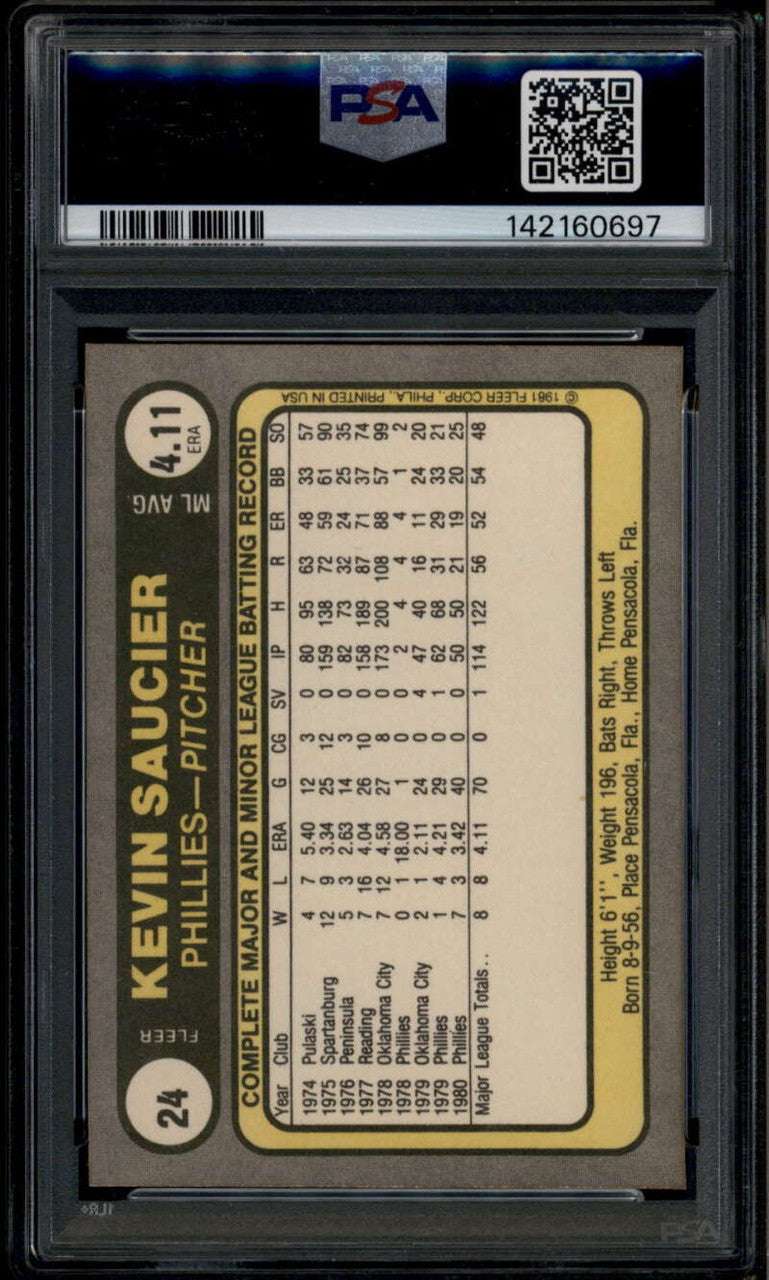 1981 Fleer 24b Kevin Saucier p3 Name on Back Kevin PSA 10 GEM MT POP 5