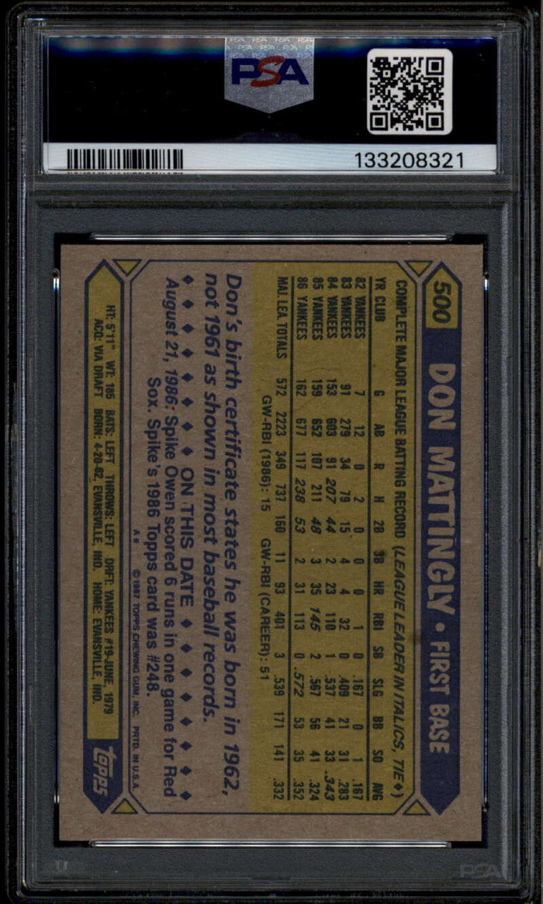 SOLD 185367 1987 Topps 500 Don Mattingly PSA 10 GEM MT