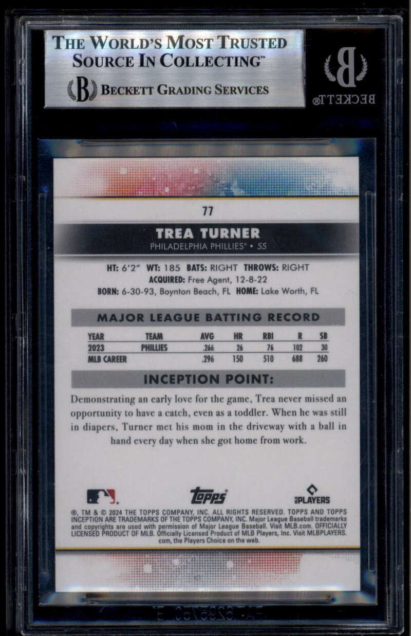 2024 Topps Inception Inception Black 77 Trea Turner 1/1 BGS 9 MINT