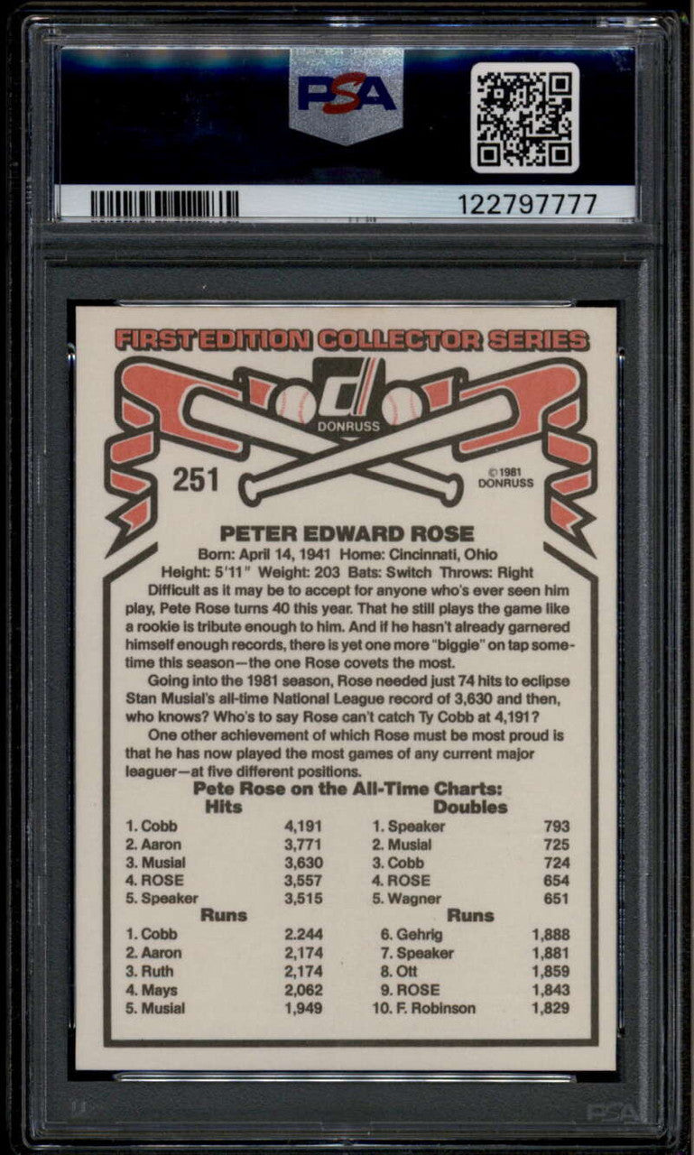 1981 Donruss 251 Pete Rose PSA 10 GEM MT