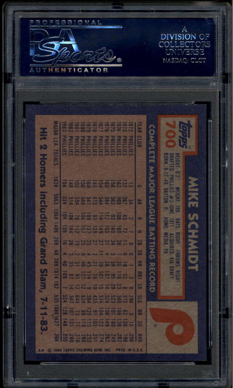 SOLD 185373 1984 Topps 700 Mike Schmidt PSA 10 GEM MT
