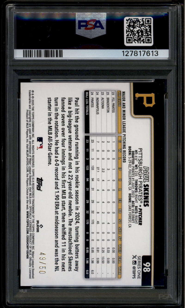 2025 Topps Celebration Big Head Variations Gold 98 Paul Skenes 49/50 PSA 8 NM-MT
