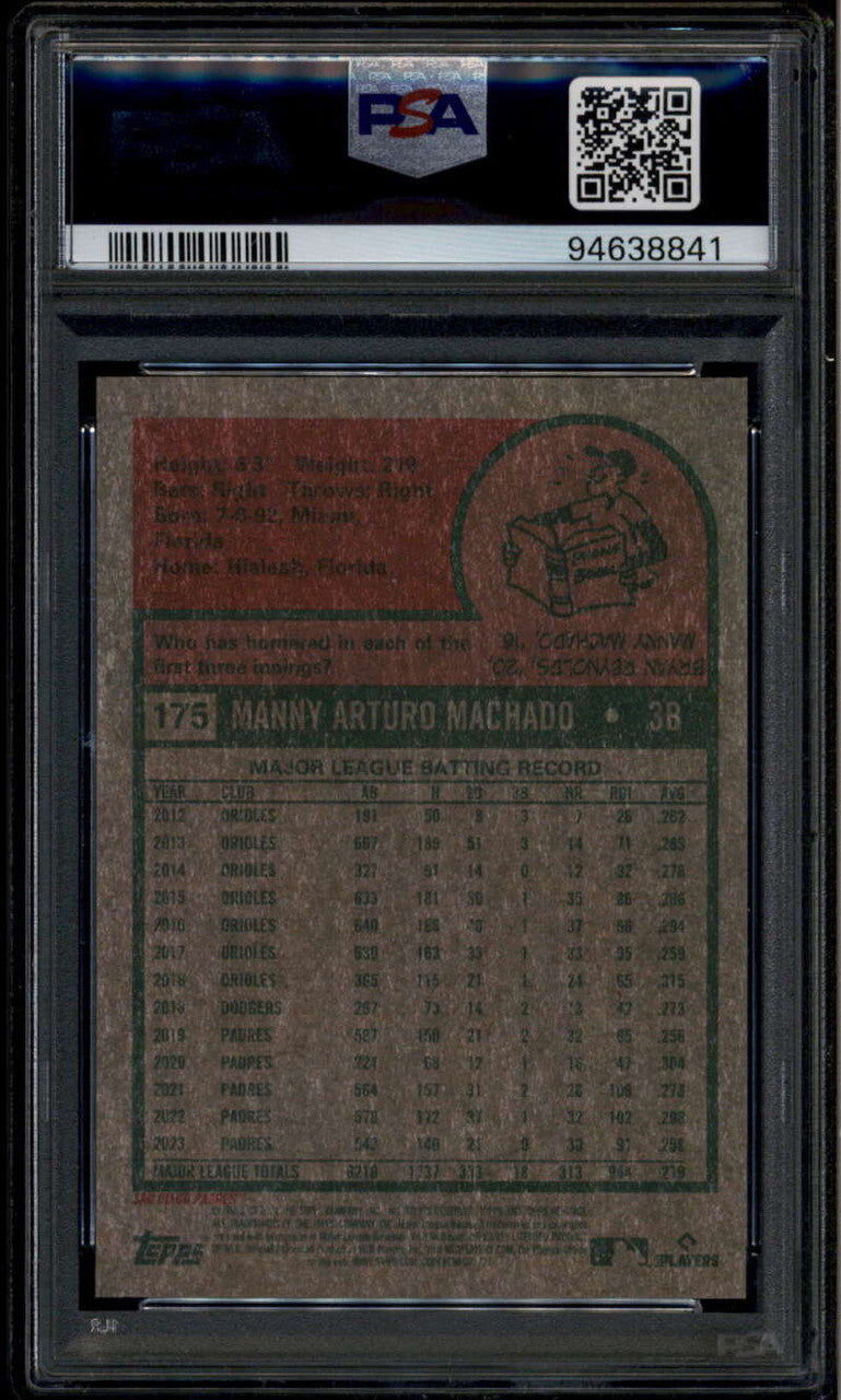 2024 Topps Heritage Chrome Gold Refractor 175 Manny Machado 3/5 PSA 9 MINT