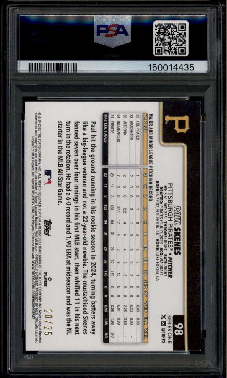 2025 Topps Wood 98 Paul Skenes 20/25 PSA 8 NM-MT
