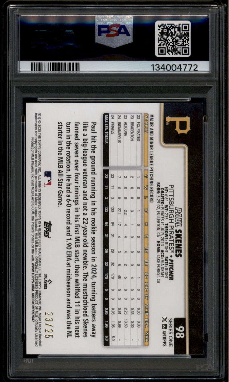 2025 Topps Wood 98 Paul Skenes 23/25 PSA 8 NM-MT