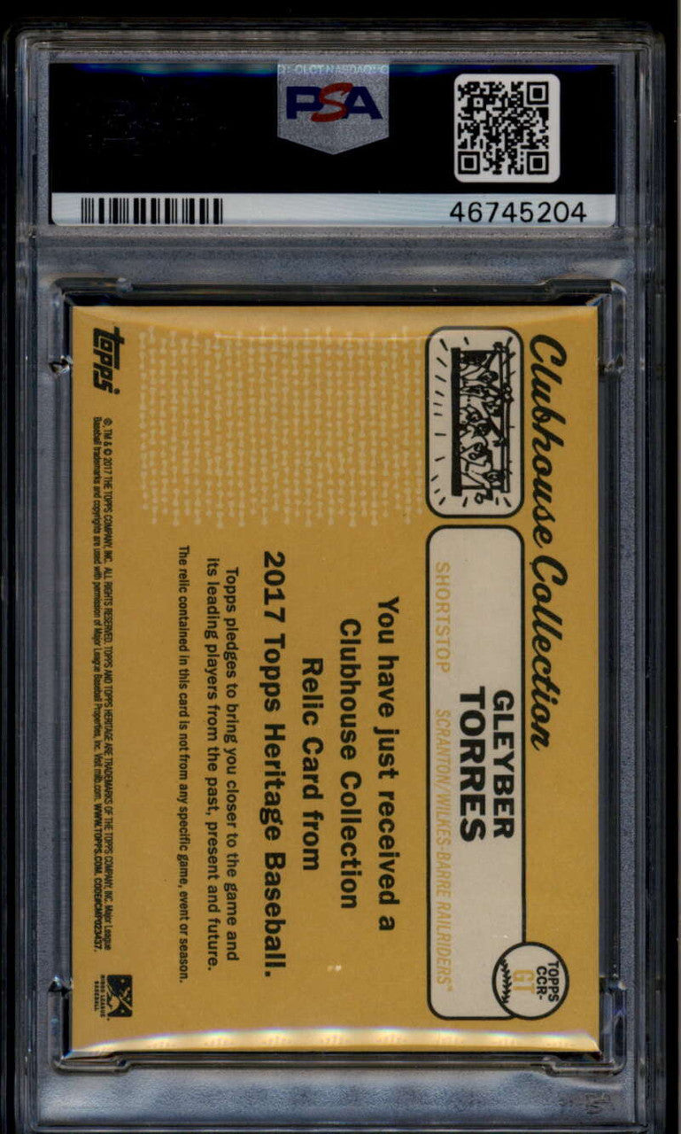 2017 Topps Heritage Minors Clubhouse Blue Gleyber Torres RC Jersey 32/50 PSA 10