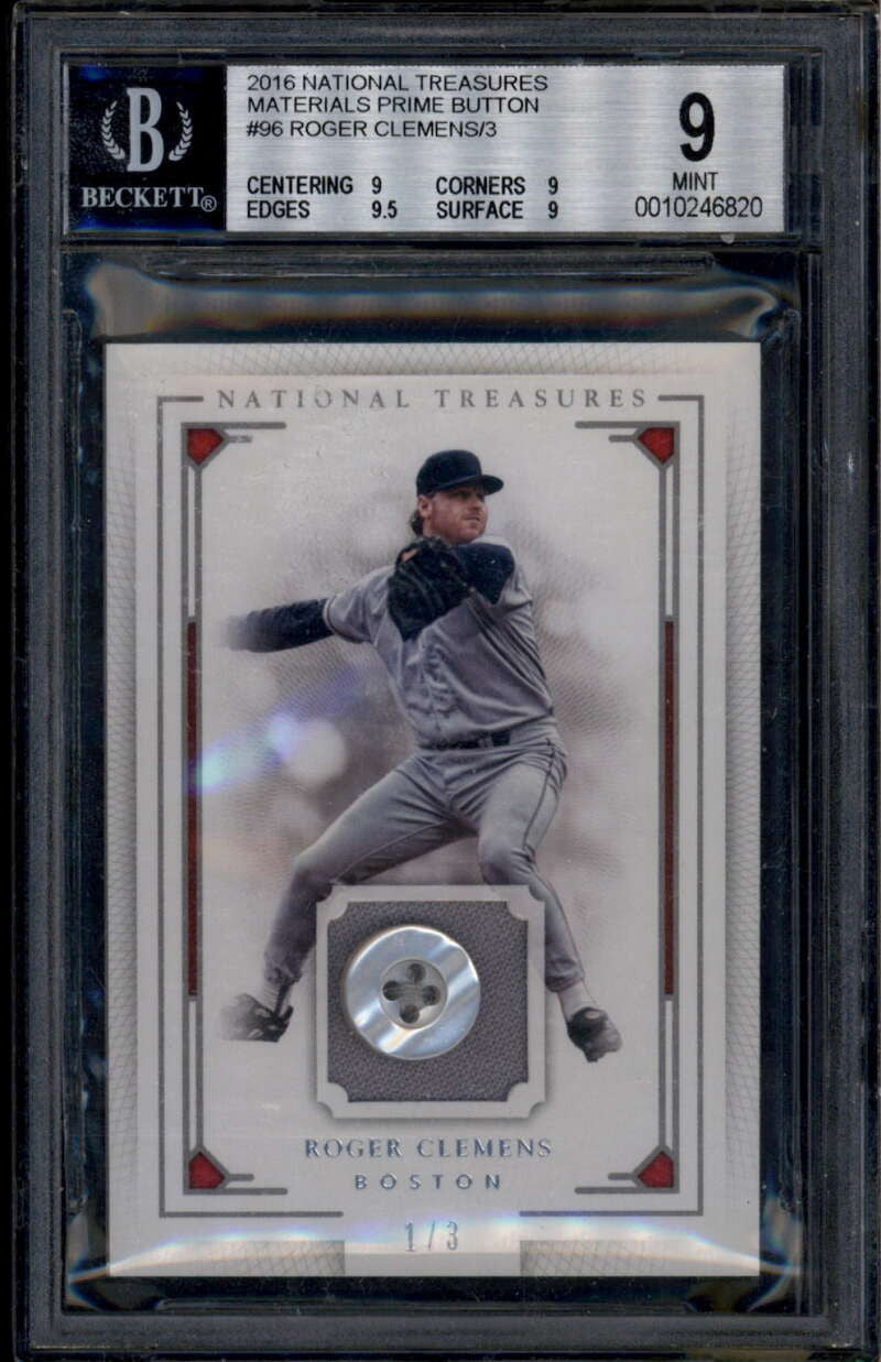 2016 Panini National Treasures Materials 96 Roger Clemens Button Patch 1/3 BGS 9