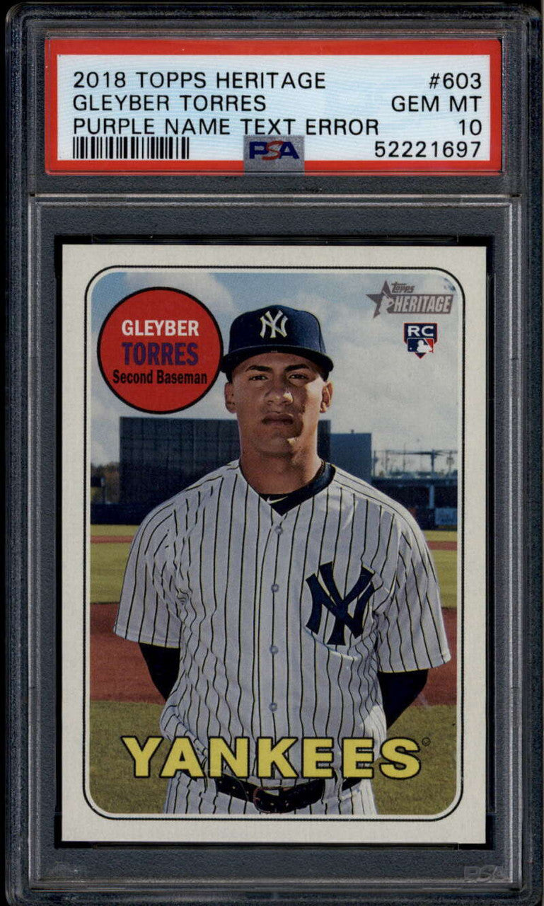 2018 Topps Heritage Error Variations Gleyber Torres Purple Name Blue RC PSA 10