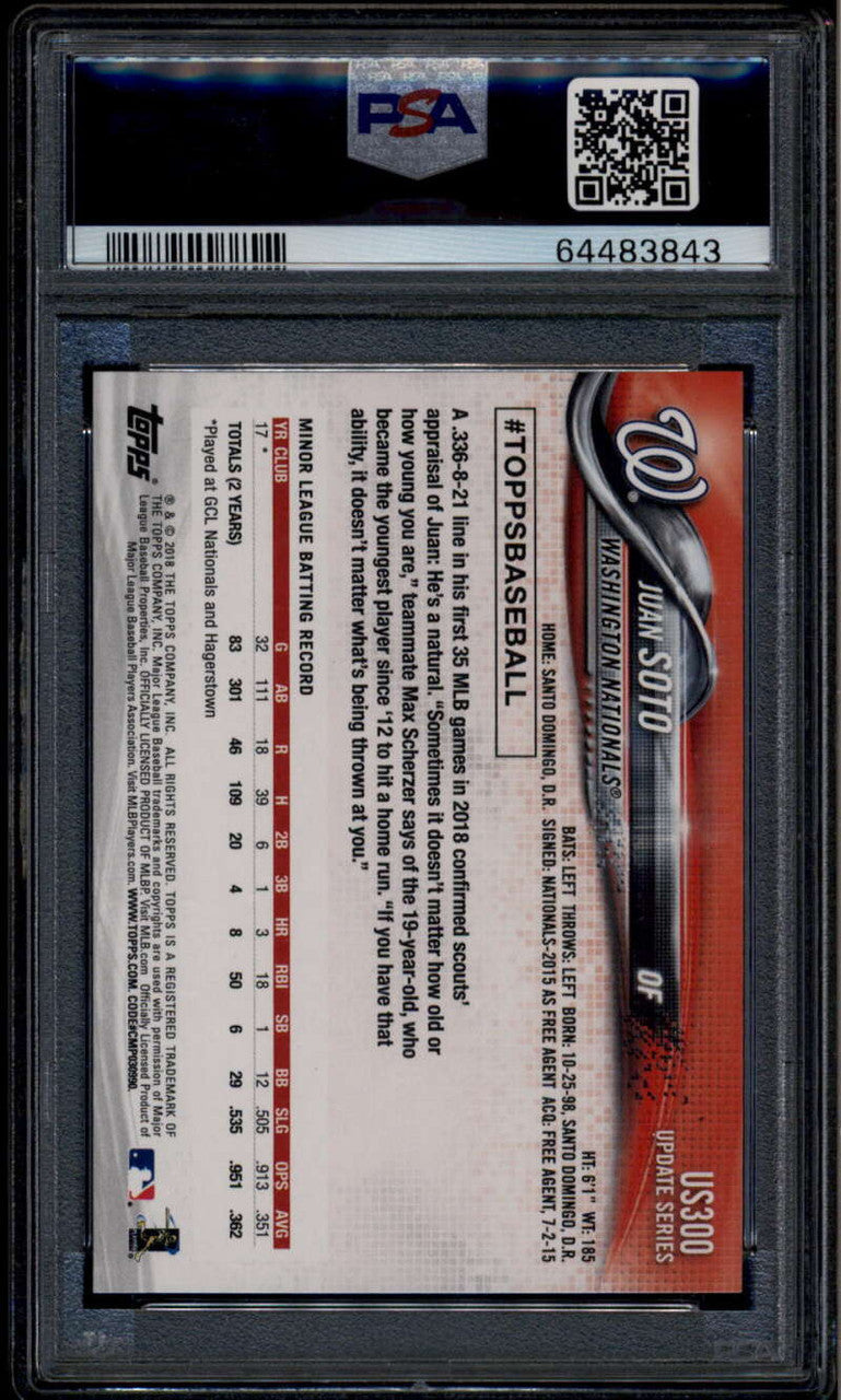 SOLD 185412 2018 Topps Update us300 Juan Soto Batting Rookie RC PSA 10 GEM MT 64483843