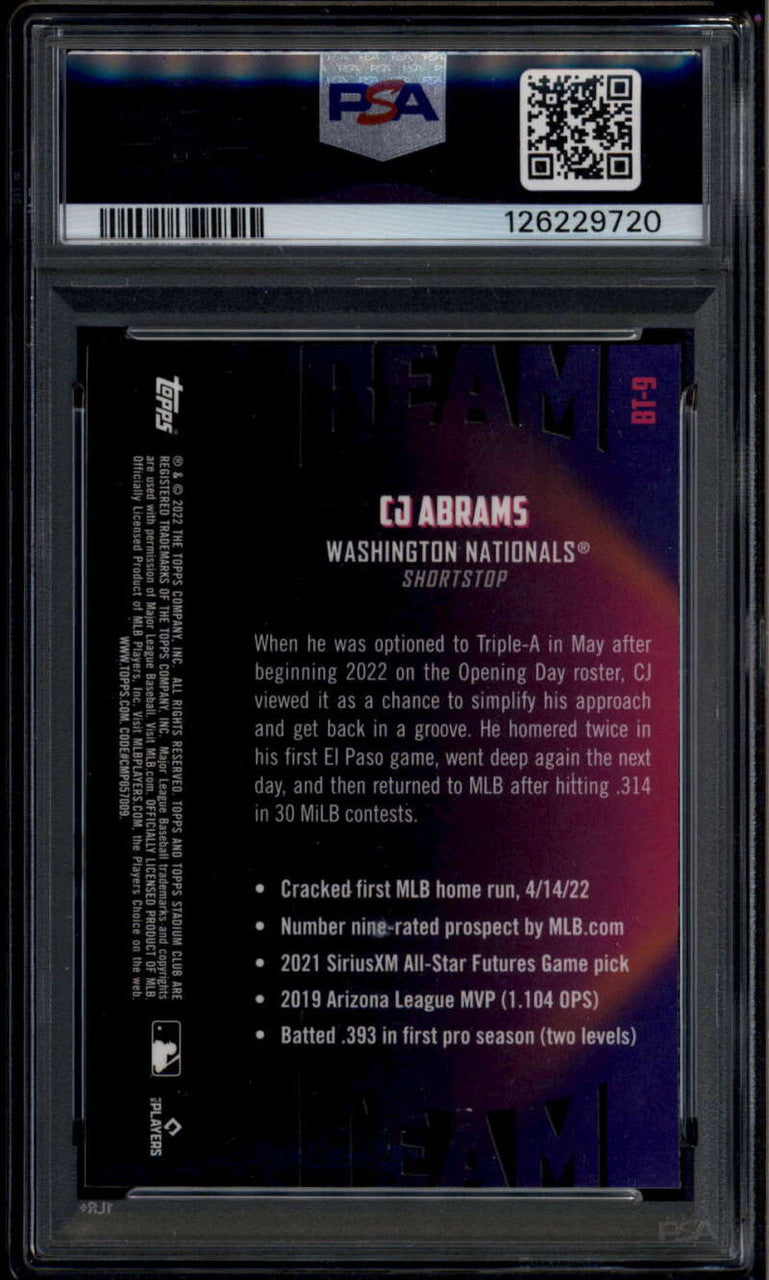 SOLD 185414 2022 Stadium Club Chrome Beam Team Wave Refractor CJ Abrams Rookie RC PSA 10 GEM
