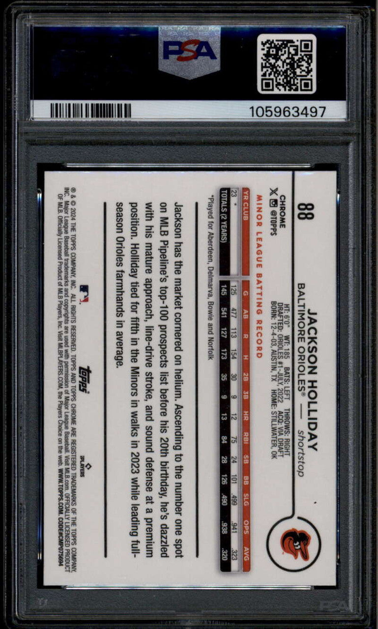 SOLD 185416 2024 Topps Chrome X-Fractor 88 Jackson Holliday PSA 10 GEM MT