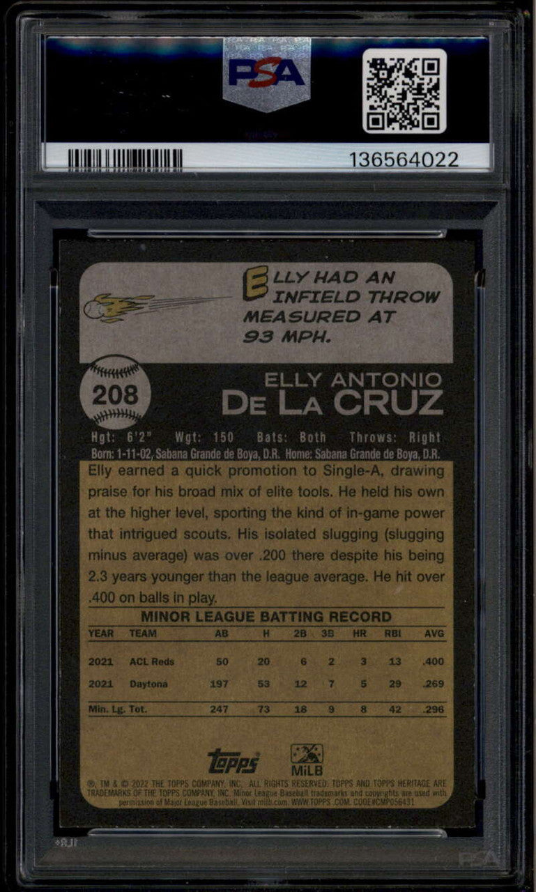 2022 Topps Heritage Minors 208 Elly De La Cruz Rookie RC SP PSA 9 MINT