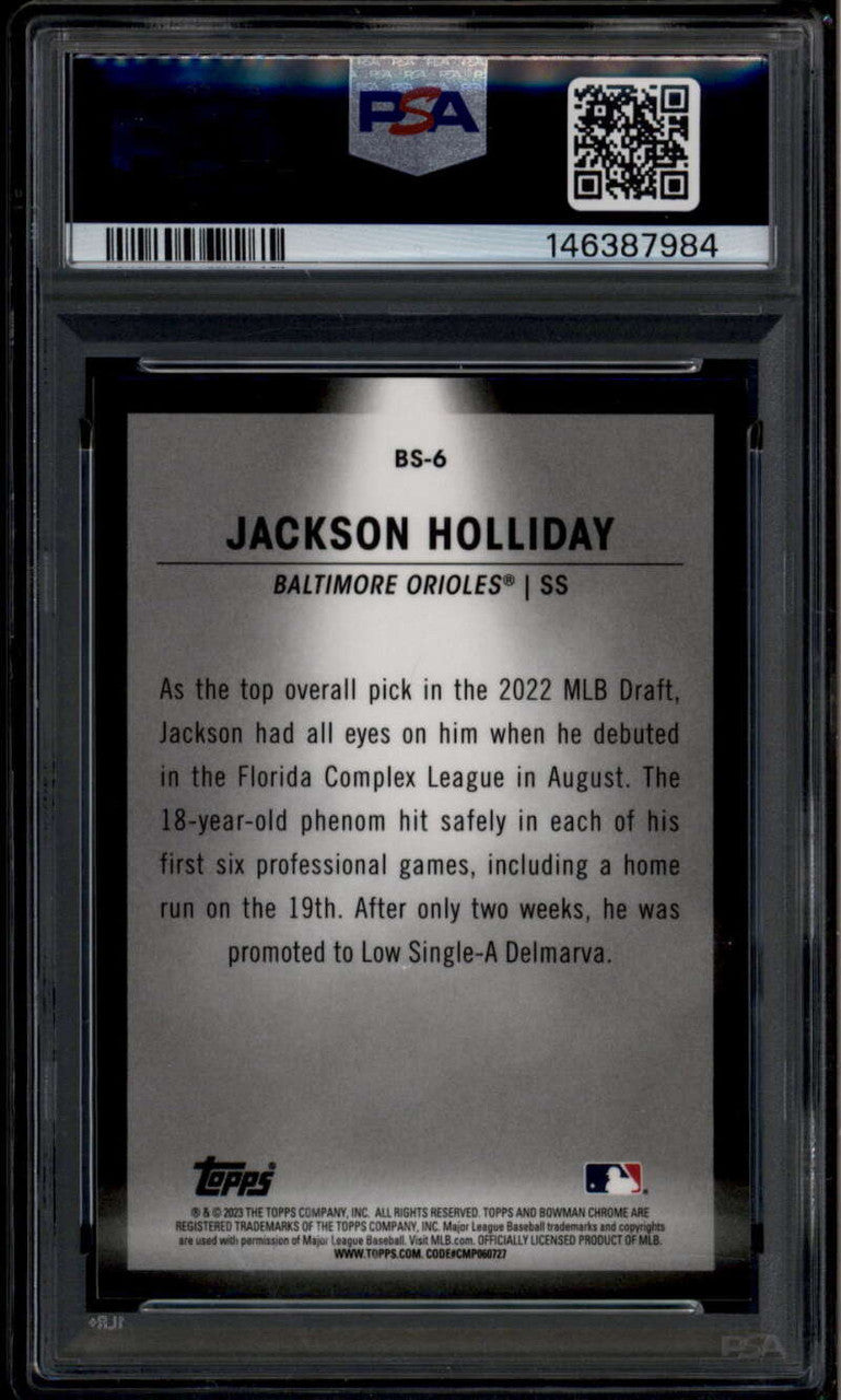 2023 Bowman Chrome Spotlights Aqua Refractor Jackson Holliday RC 65/125 PSA 9