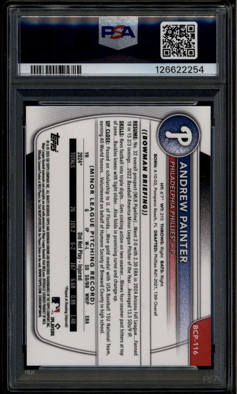 2025 Bowman Chrome Orange Reptilian Refractor Andrew Painter RC 10/25 PSA 9 MINT