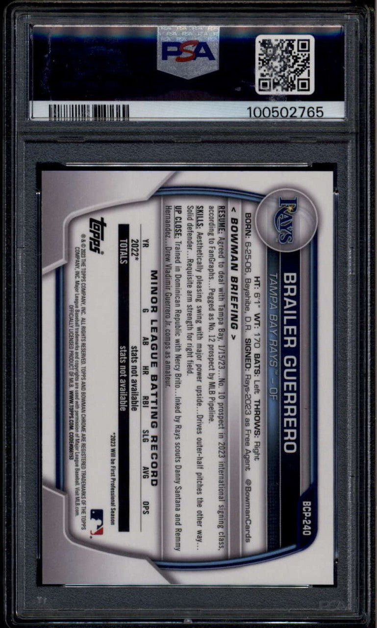 2023 Bowman Chrome Sapphire Purple Refractor Brailer Guerrero RC 6/25 PSA 10 GEM