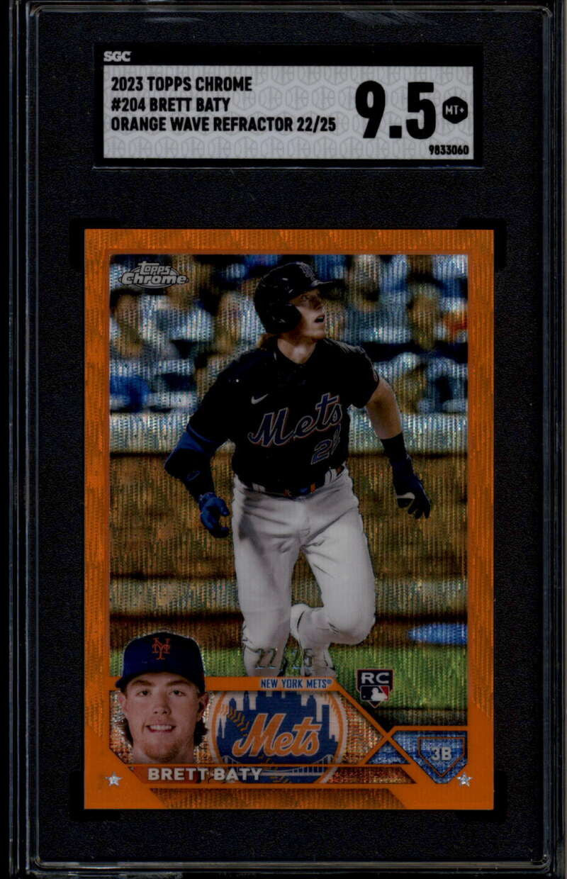 SOLD 185460 2023 Topps Chrome Orange Wave Refractor 204 Brett Baty Rookie RC 22/25 SGC 9.5