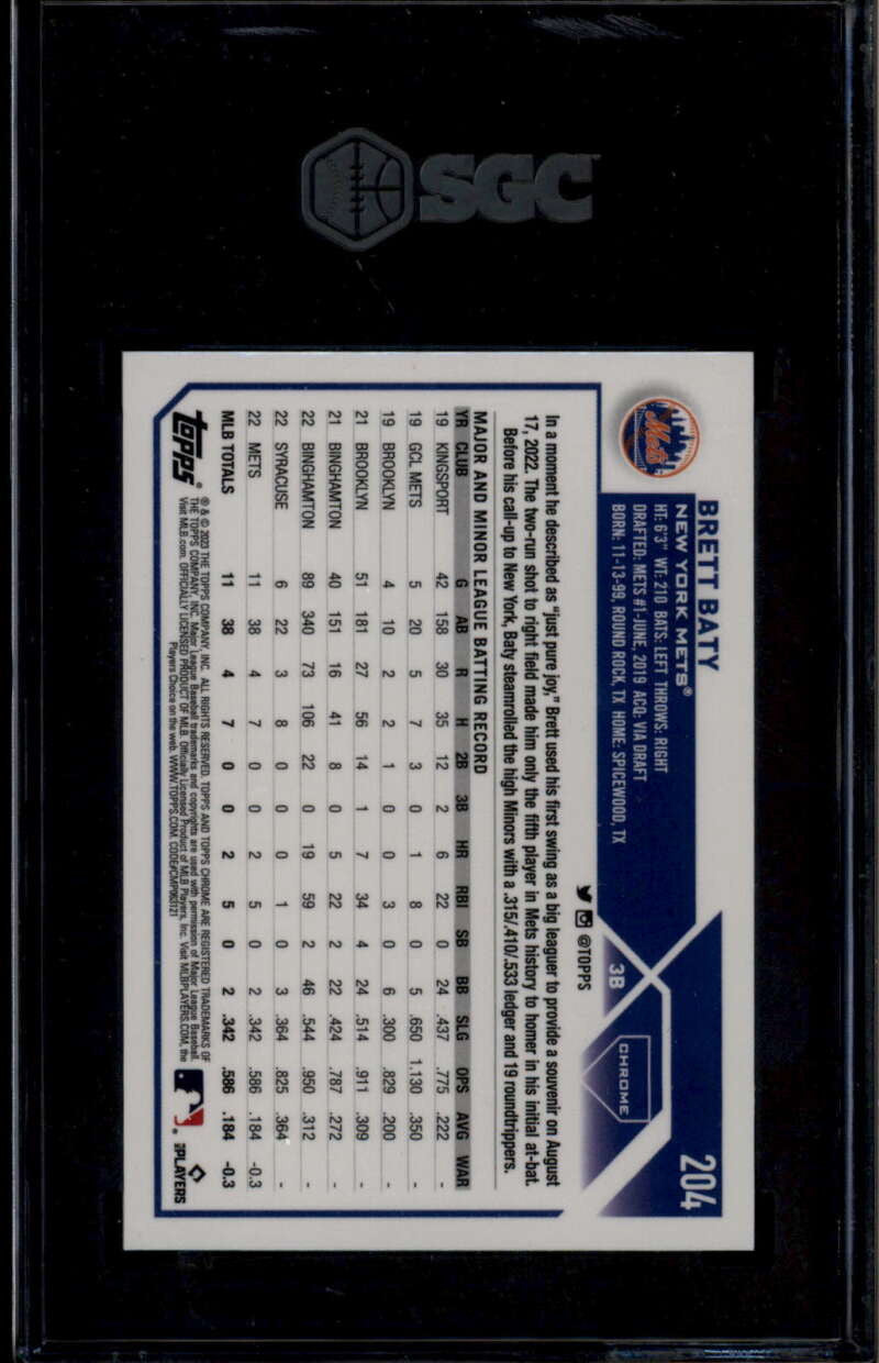 SOLD 185460 2023 Topps Chrome Orange Wave Refractor 204 Brett Baty Rookie RC 22/25 SGC 9.5