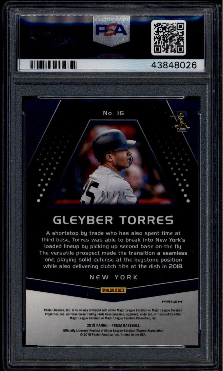 2018 Panini Prizm Pink 16 Gleyber Torres Rookie RC 8/25 PSA 10 GEM MT